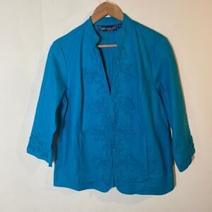 Susan Graver Jacket Blazer SZ S Textured Embellished Linen Blend Career Occasion